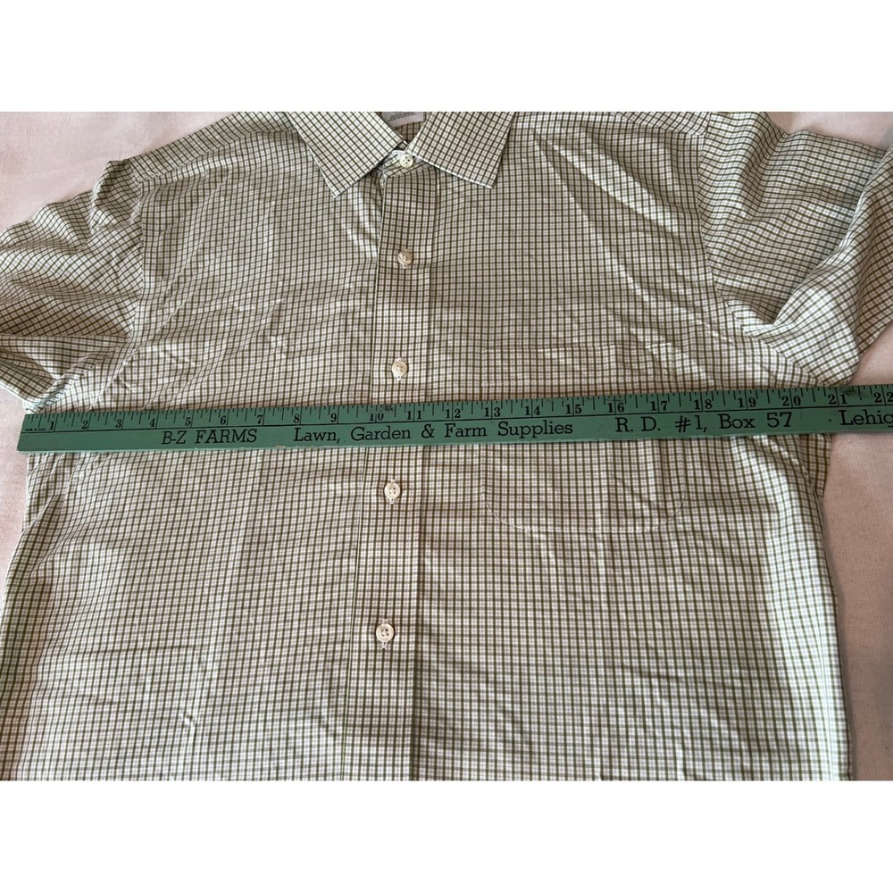 Brooks Brothers 346 Mens Green White Micro Check Non-Iron Stretch Shirt 16 34/35